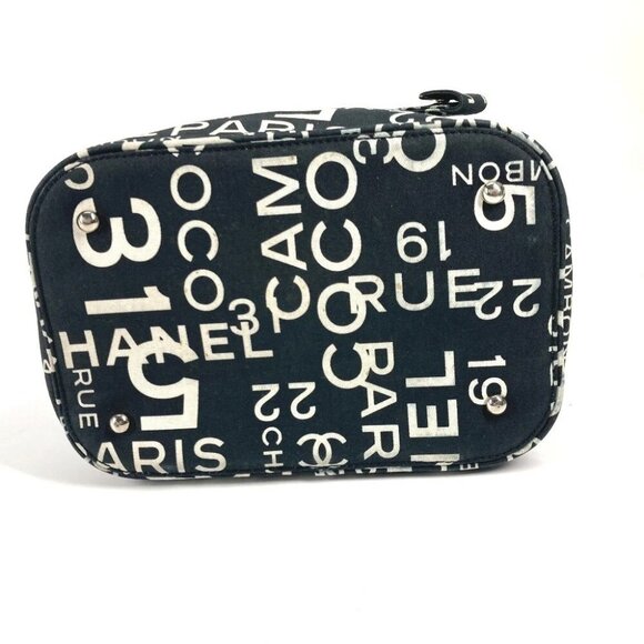 CHANEL By The Sea Line Vanity bag 2WAY Shoulder Bag Hand Bag Canvas Black/White - Picture 8 of 15